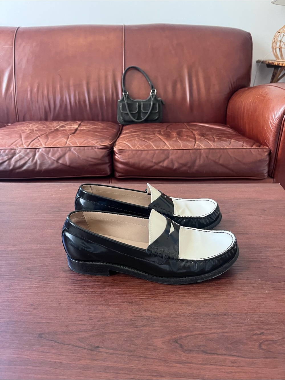 Stuart Weitzman Black and White Two-Tone Penny Loafers